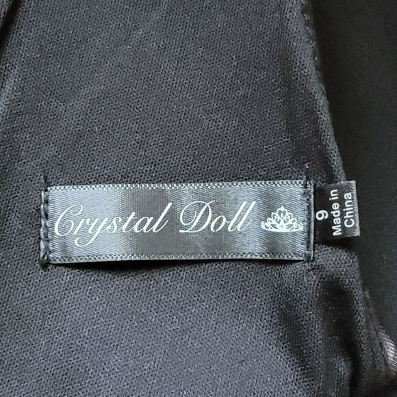 Crystal Doll Floral Dress Juniors Sz 9 Black Fit & Flare Skater Sleeveless Mini - Picture 6 of 7